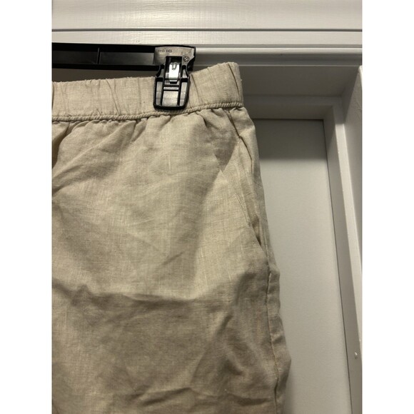 Philosophy  Beige Linen Relaxed Beach Shorts Women Size  Large Elastic Pockets - Picture 4 of 5